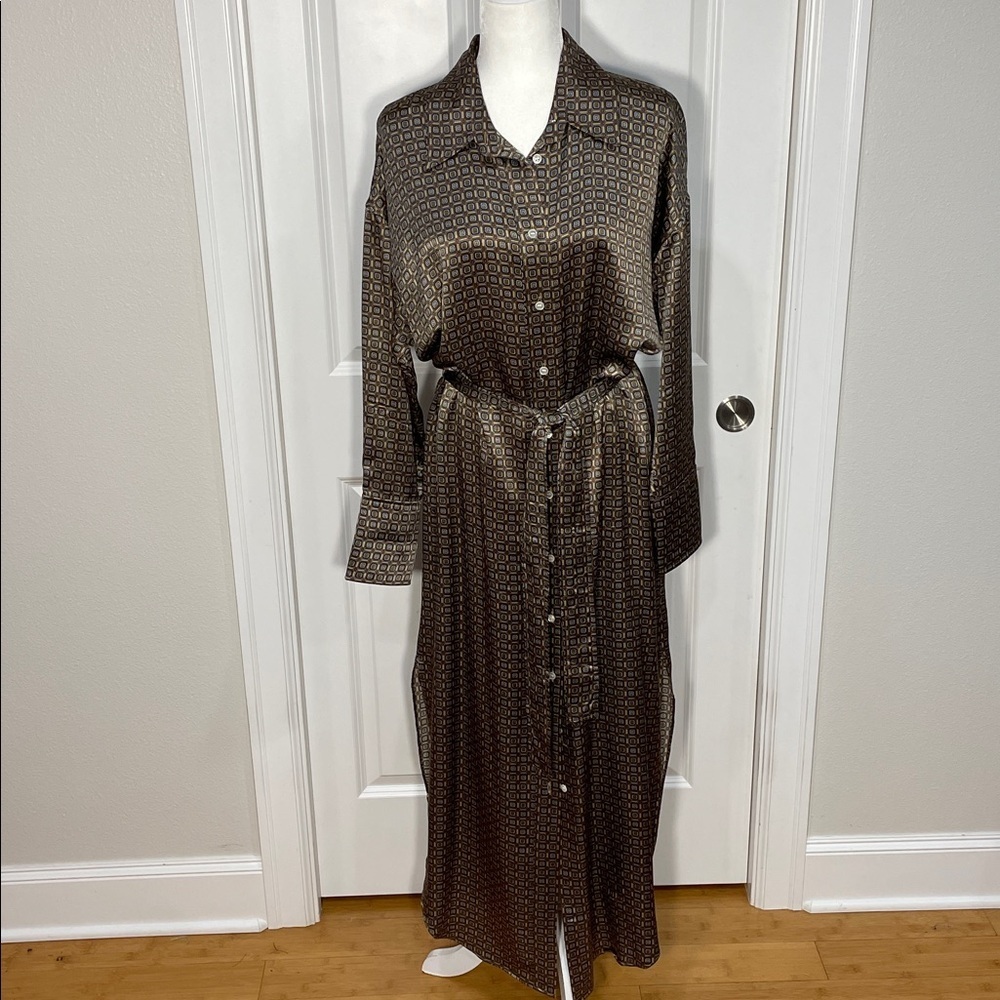 Banana Republic Muse Silk Maxi Shirt Dress Sz Small Geometric Print Long Sleeve - Picture 9 of 16